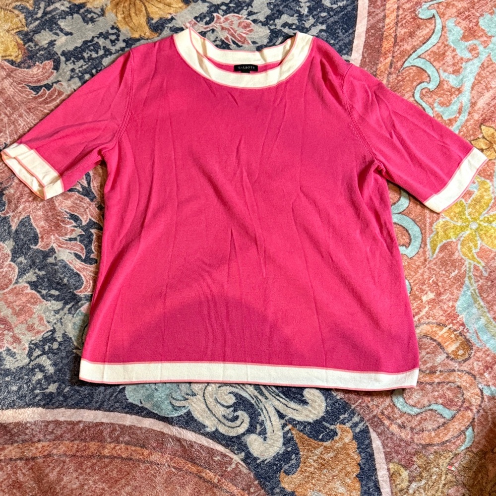Talbots Vibrant Pink and Cream Sweater